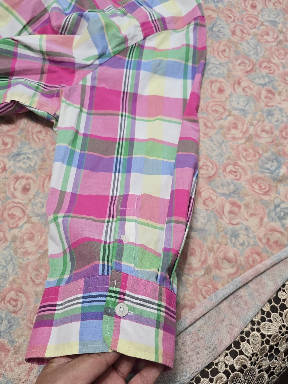Women's Pink Multi-Color Plaid Button-Up Shirt - Picture 9 of 9